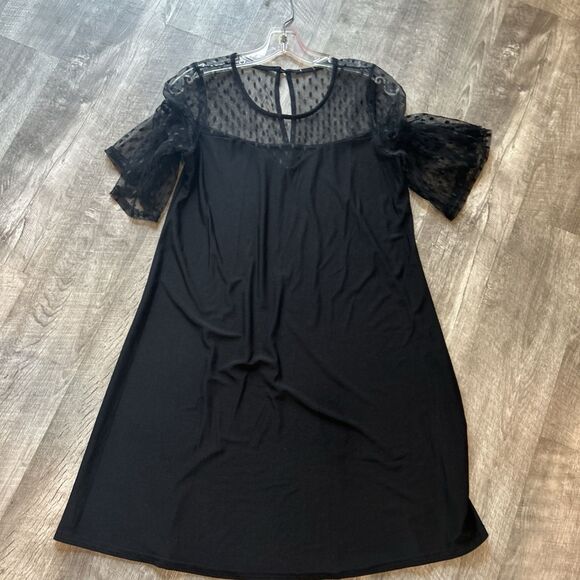 WOMENS SIZE MEDIUM BLACK MESH TRIM BELL SLEEVE DRESS - Picture 7 of 10